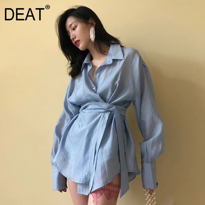 DEAT одноцветная с отворотом длинным рукавом однобортная поясом плюс женская