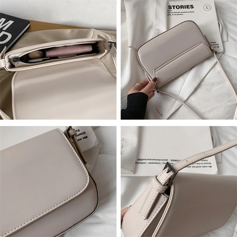 

Simple Solid Design Small Baguette Shoulder Bags For Women Fancy Brand Ladies OL Tote High Quality PU Leather Crossbody Bag 2021