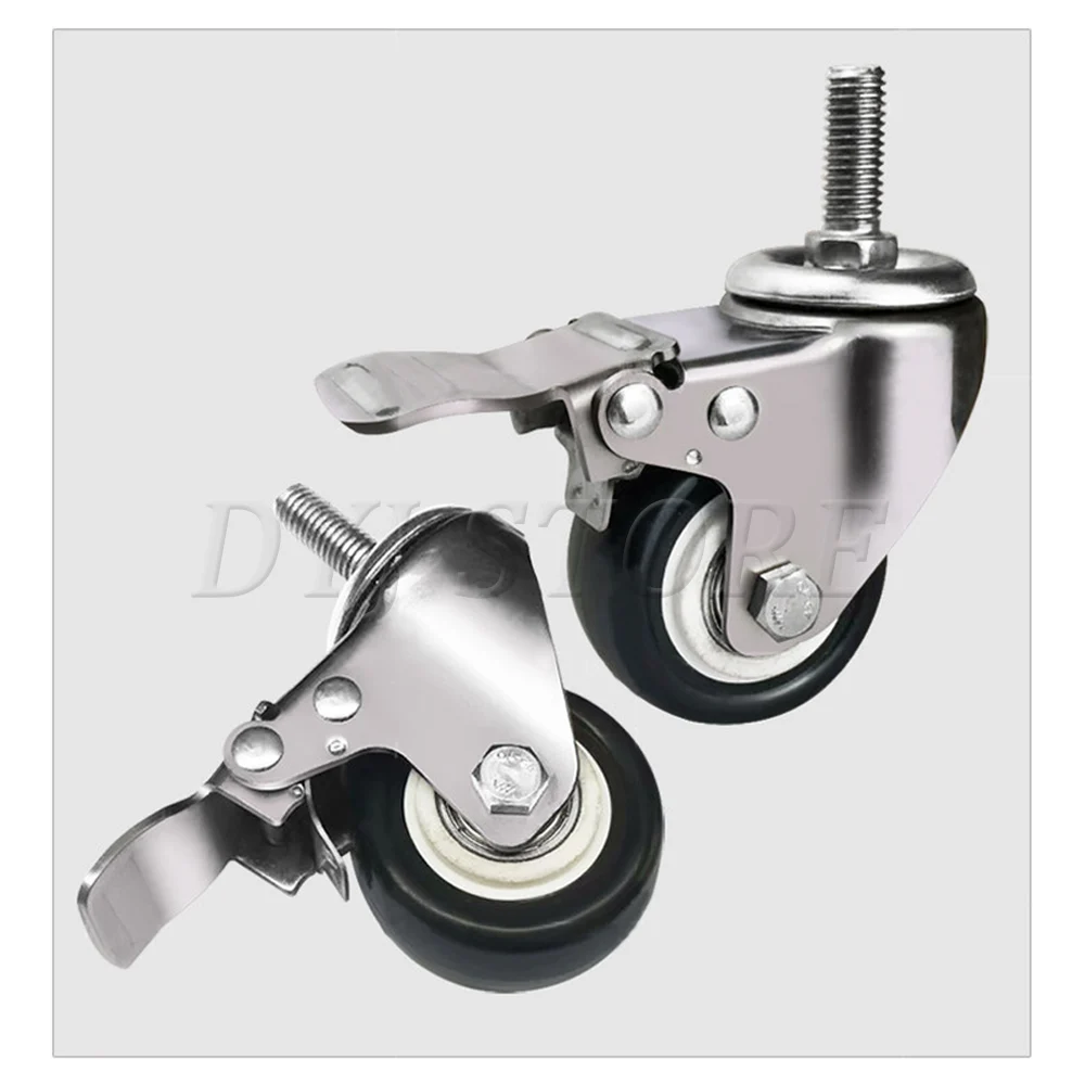 

1.5/2 Inch Stainless Steel Swivel Caster Wheels with M8/10 Thread Stem,Heavy Duty PU Silent Casters for Carts Cabinet Dining Car