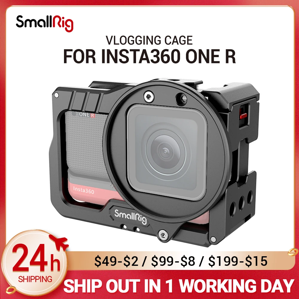 

Клетка vlog SmallRig и адаптер фильтра 52 мм для Insta360 ONE R 4K Edition с двумя креплениями для холодного башмака, несколько отверстий 1/4-20 2901