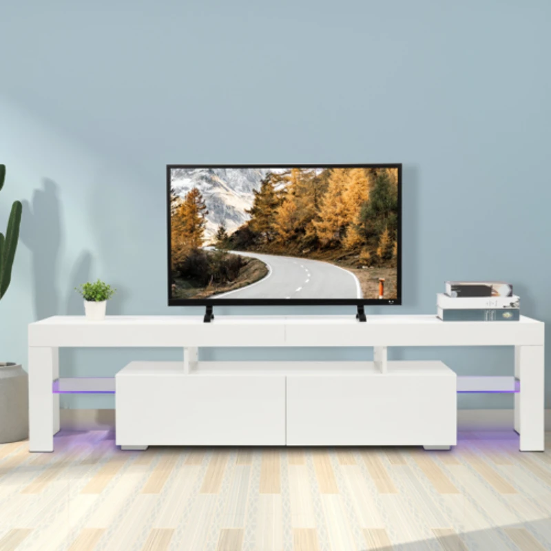 

TV Cabinet Stand With LED Light (Purple Light) 180x35x45CM Elegant Household Decoration White[US-Stock]