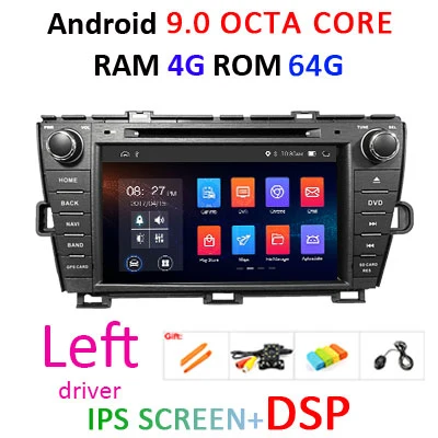DSP 4G 64G Android 9,0 ips экран автомобиля радио gps для Toyota Prius 2009-2013 dvd-плеер Навигация стерео Мультимедийный блок - Цвет: 9.0 4G 64G DSP Left