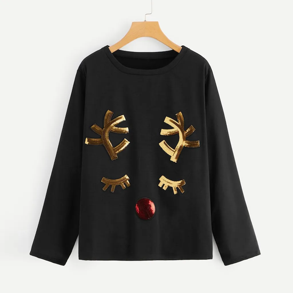 Женский свитшот милая Рождественская футболка с длинным рукавом и принтом лося