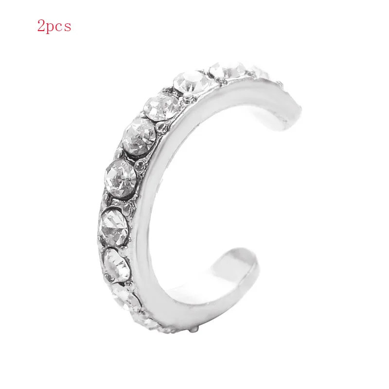 2pcs silver Винтажные серьги-манжеты с кристаллами, клипсы, без пирсинга, золото, серебро, кольцо для носа, женские серьги панк-рок, серьги-манжеты, kolczyki - Окраска металла: 2pcs silver