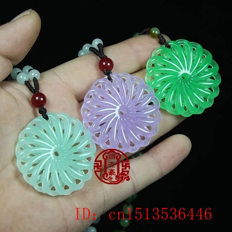 Натуральный резные изделия цветок ожерелье для подарков Зеленый кулон
