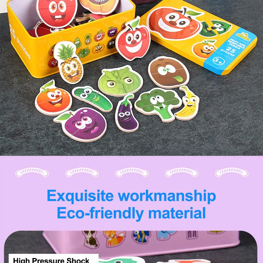 Wooden Toys Puzzle for Kids 3 years Animals/Vegetables/Fruits/Traffic Insects/Poultry Educational Kids Games Jigsaw
