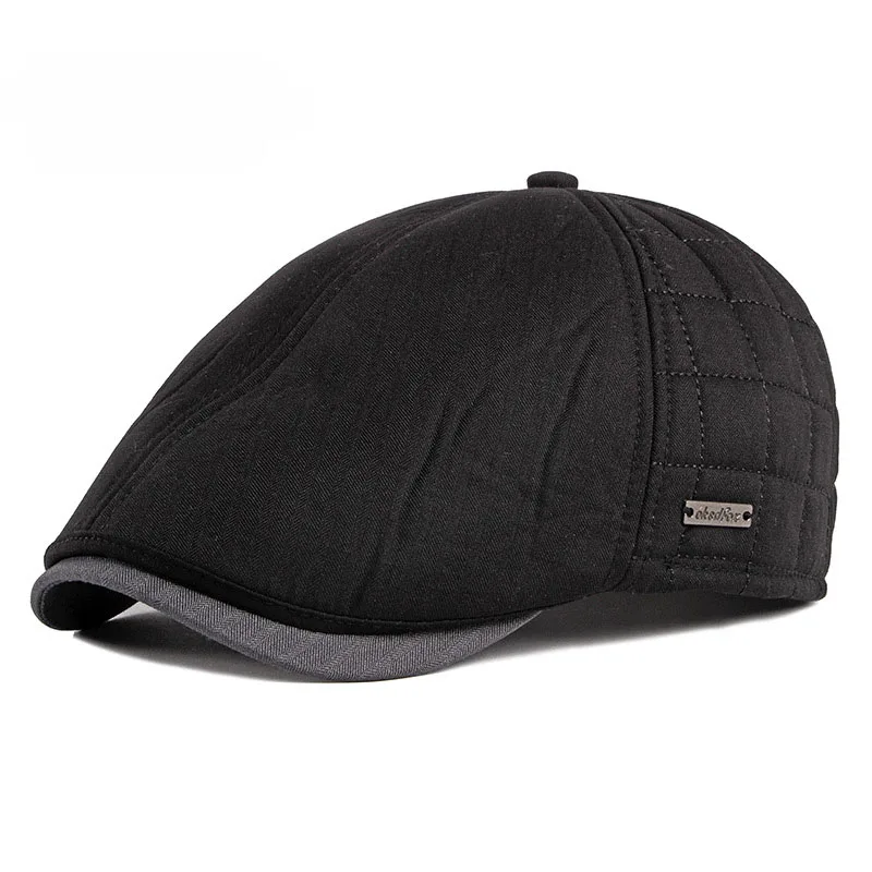 Fibonacci New Style Newsboy Cap Brand Quality Men Beret Plus Thick Velvet Autumn Winter Cabbie Ivy Dad Hat - Цвет: Черный