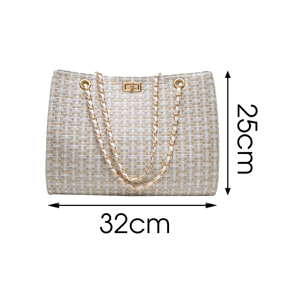 

Luxury Leather Chain Women Bags High Quality Large Capacity Ladies Shoulder Bags Canvas Knitting Designer Female Handbags