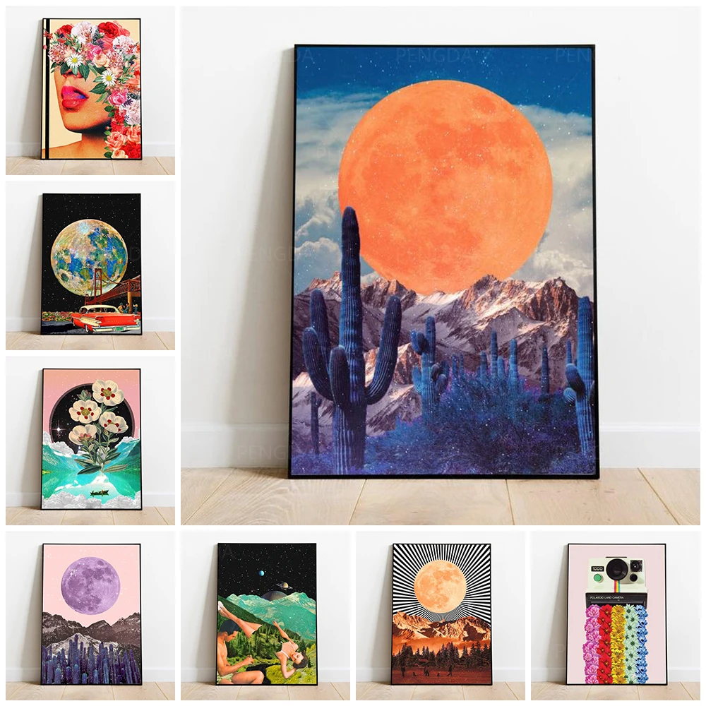 

Wall Art Posters Modular Pictures Moon View Beautiful Cartoon HD Printed Canvas Painting Home Decoration Living Room No Frame