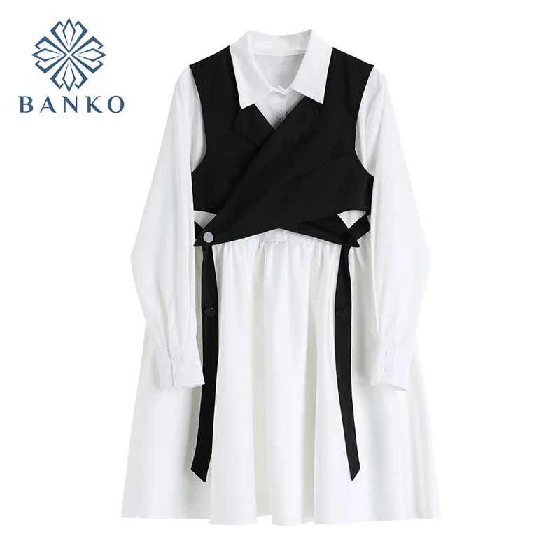 

Mini Dress Sets Autumn 2021 Women Chic Short Vest And Long Sleeves Mini Shirt Dress Fashion Two Piece Set Vestidos Outfits Femme