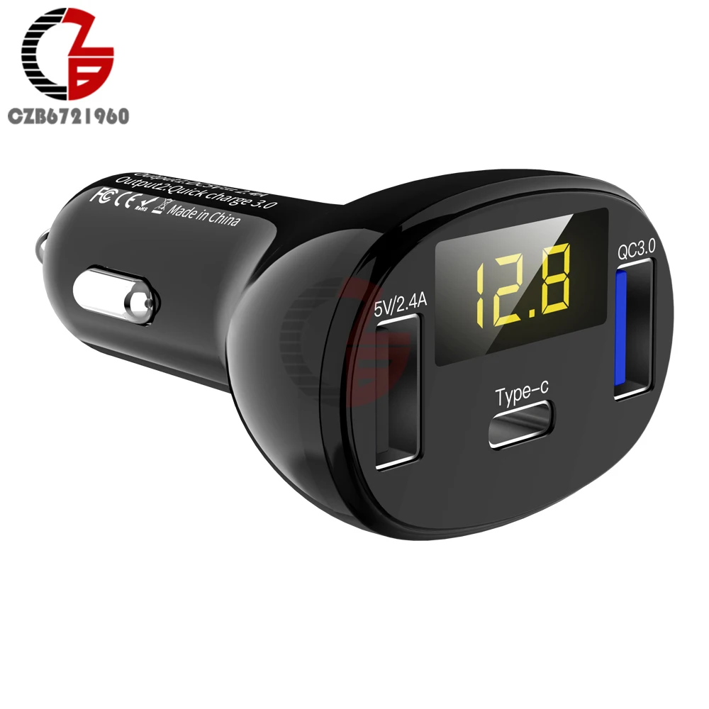 Type-C USB C QC3.0 QC2.0 быстрое автомобильное зарядное устройство вольтметр Индикатор емкости батареи 5 в 12 В 24 В 2.4A 32 Вт измеритель напряжения для телефона