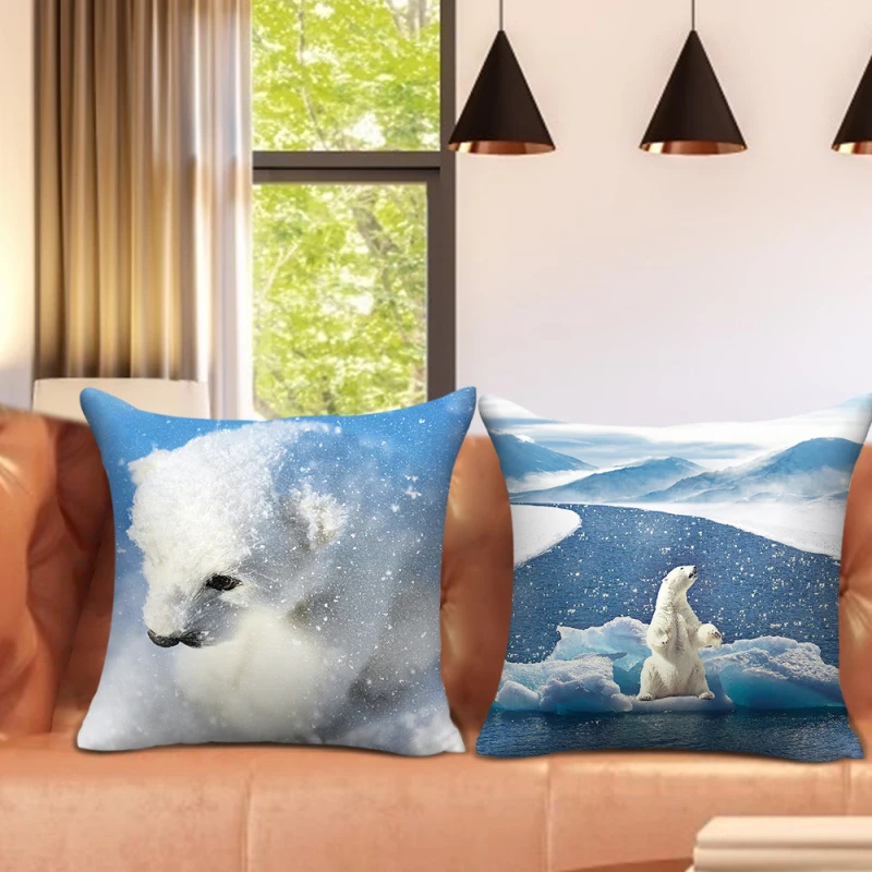 

Fuwatacchi Polar Bear Cushion Cover Arctic Aurora Pattern Throw Pillow Covers for Couch/Car Home Decor Pillowcase 45x45cm