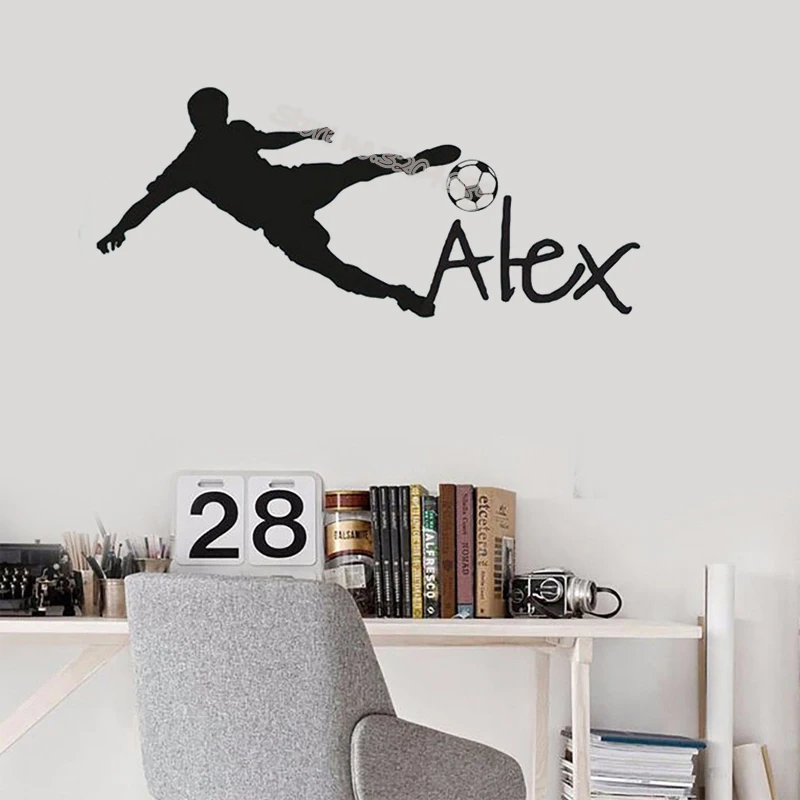 

Personalised Custom name Wall Sticker Boy is playing football Vinyl Decal Soccer Ball For Kids Bedroom Baby Decor Nursery EB635