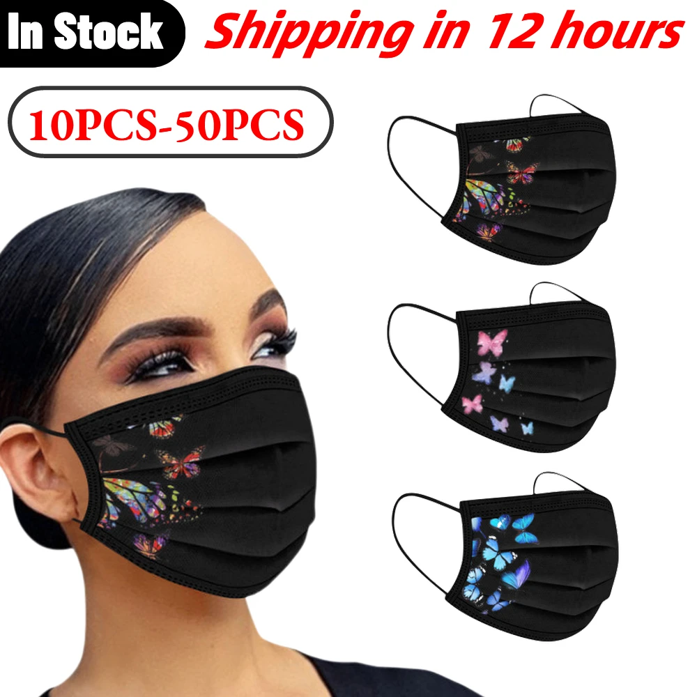 

Adult 10/50pc Mouth Mask 3 Ply Disposable Anti Dust mascarillas quirurgicas homologadas Butterfly Pattern Halloween Cosplay