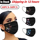 Маска для лица одноразовая для взрослых, маска с принтом бабочек для женщин и мужчин, промышленная 3-слойная, с петлями для ушей, маска для лица с черным ртом, 1050 шт.