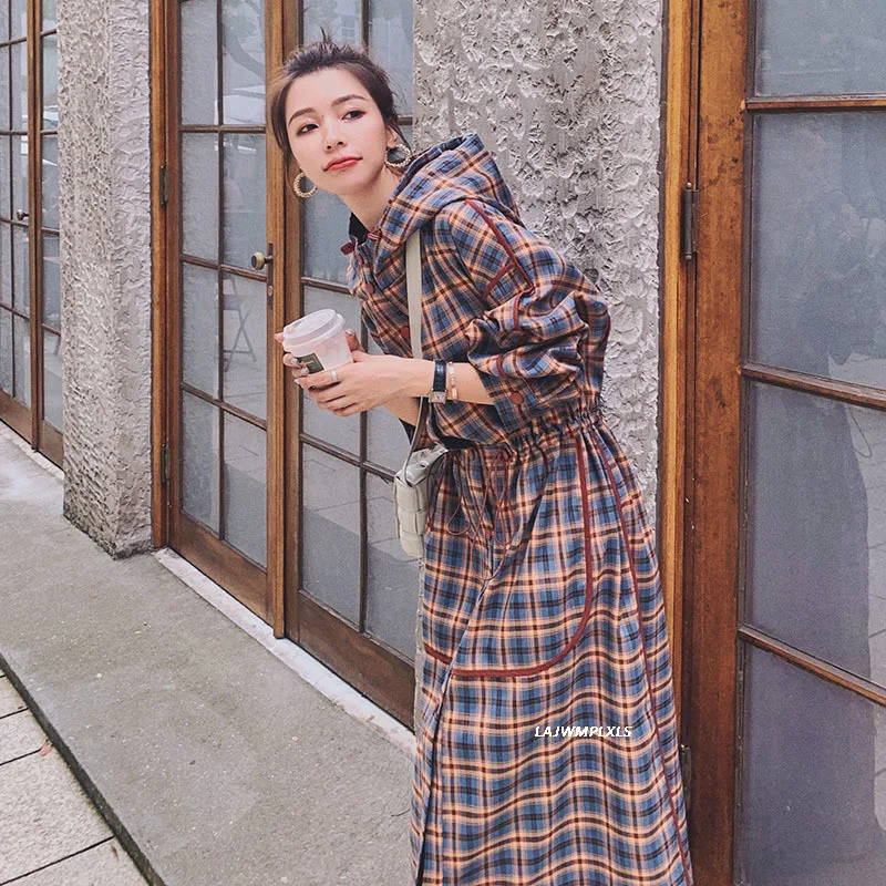 

Women's Windbreaker Spring Autumn 2021 New Korean Loose Long Single-Breasted Hooded Fashion Trench Coat Female