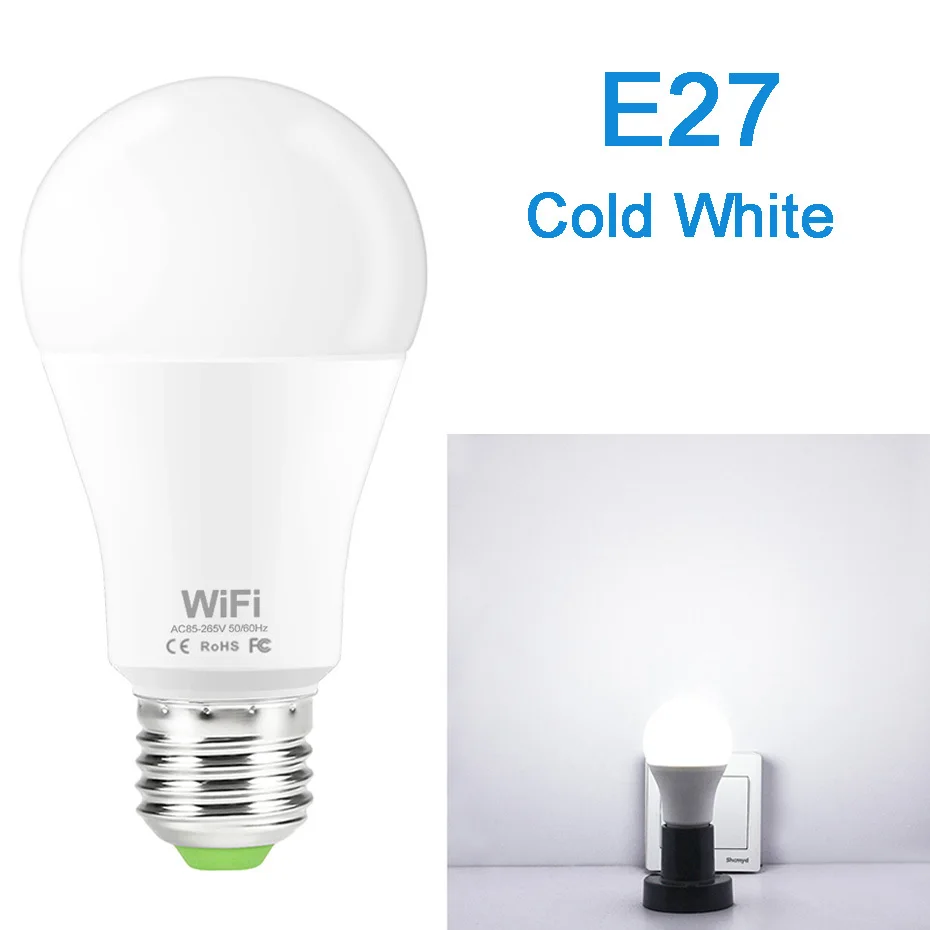 E27 White С регулируемой яркостью 15 Вт E27 WiFi умный светильник лампы светодиодный светильник приложение работает Alexa Google Assistant голосовое Управление пробуждения умный светильник Ночной светильник - Испускаемый цвет: E27 White