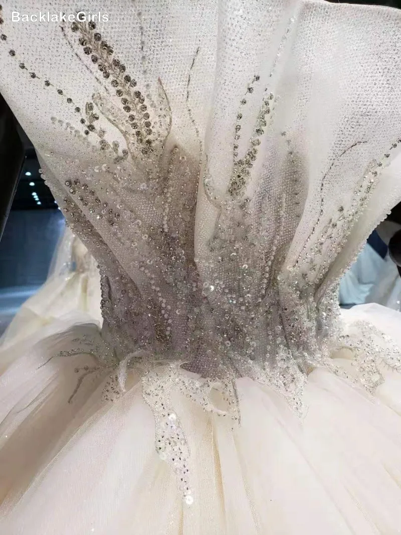 Boho Свадебное платье 2020 Новое блестящее роскошное бальное с круглым вырезом и