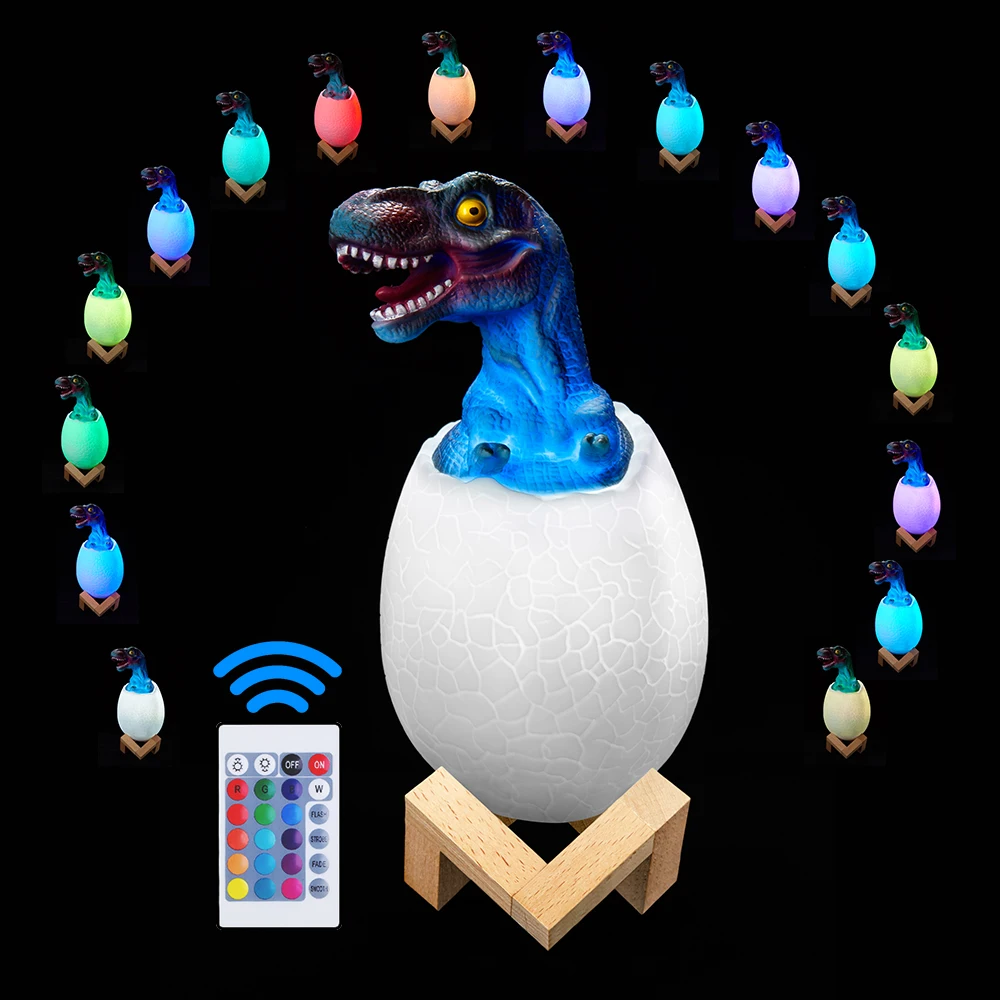 

3D Dinosaur Egg Night Light 16Color Remote 3Color Touch Sensor Bedside Lamp USB Rechargeable for Children's Gifts Nightlight Toy