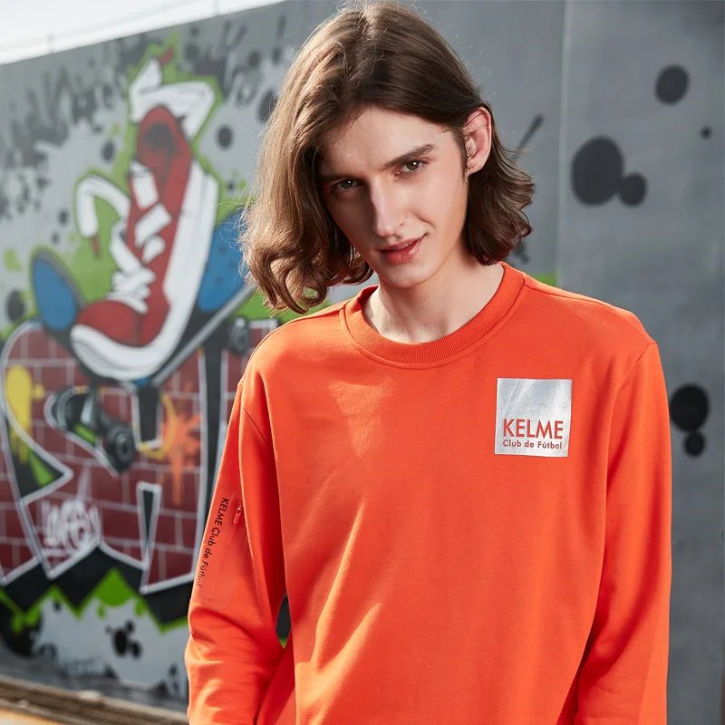 Мужская толстовка с круглым вырезом KELME оранжевая Толстовка в стиле хип хоп