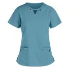 Однотонная женская униформа медсестры, рабочая блузка с коротким рукавом, летняя рабочая одежда, короткая медицинская медсестра, Рабочая Униформа