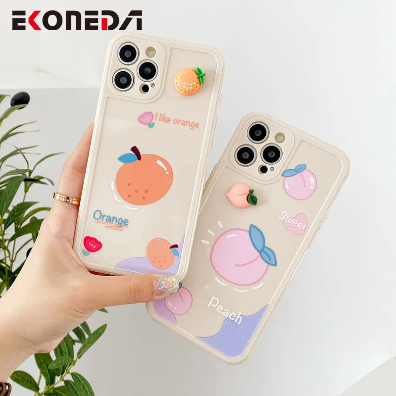 

EKONEDA Cute Solid Peach Orange Case For iPhone 11 Cases For iPhone 12 11 Pro XS Max X XR 7 8 Plus Protective Silicone Cover