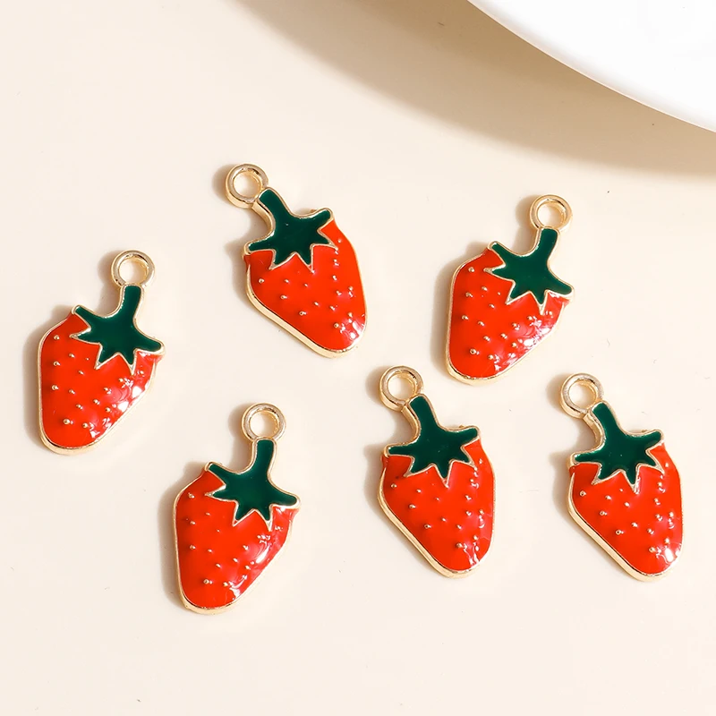 

10pcs 11*21mm Enamel Strawberry Charms for Earrings Pendants Necklaces Cute Mini Fruit Charms DIY Jewelry Making Accessories
