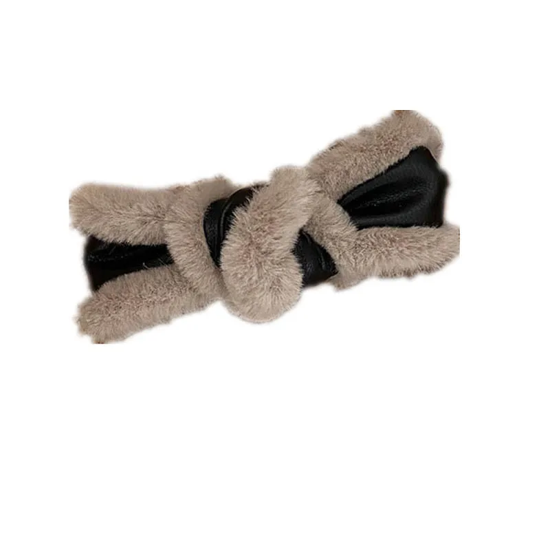 

PU Leather Bow Hair Clips Plush Winter 2021 Fashion Women Solid Color Handmade Hairpins Vintage Hair Accessaries for Girl
