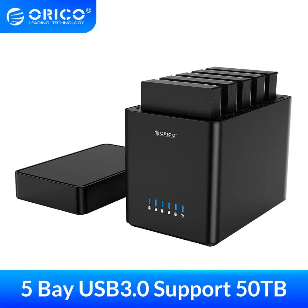 ORICO 5 Bay 3.5 inch Hard Drive Enclosure USB3.0 to SATA3.0 Magnetic-type HDD Case Support UASP MAX 50TB Docking Station | Компьютеры и