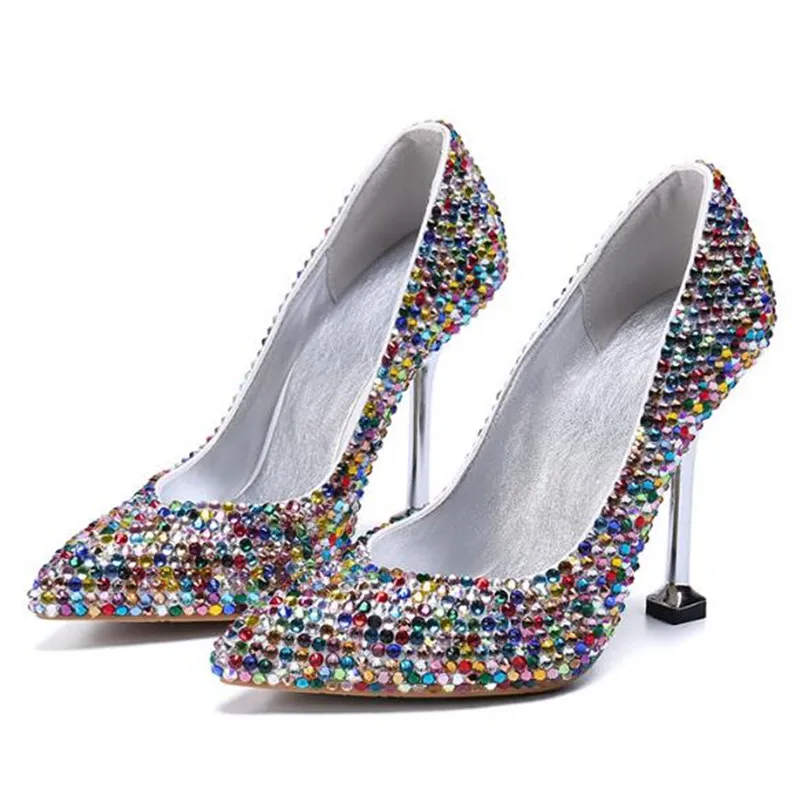 

Women Pumps Thin High Heels Sexy Sequined Cloth Slip On Pointed Toe Dress Office & Career Party Wedding Rhinestones Women Shoes