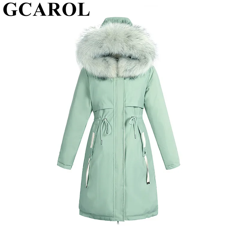 

GCAROL, зимний женский пуховик с большим искусственным мехом, Двусторонний пуховик с высокой талией на завязках, хлопковое Стеганое пальто Parker...