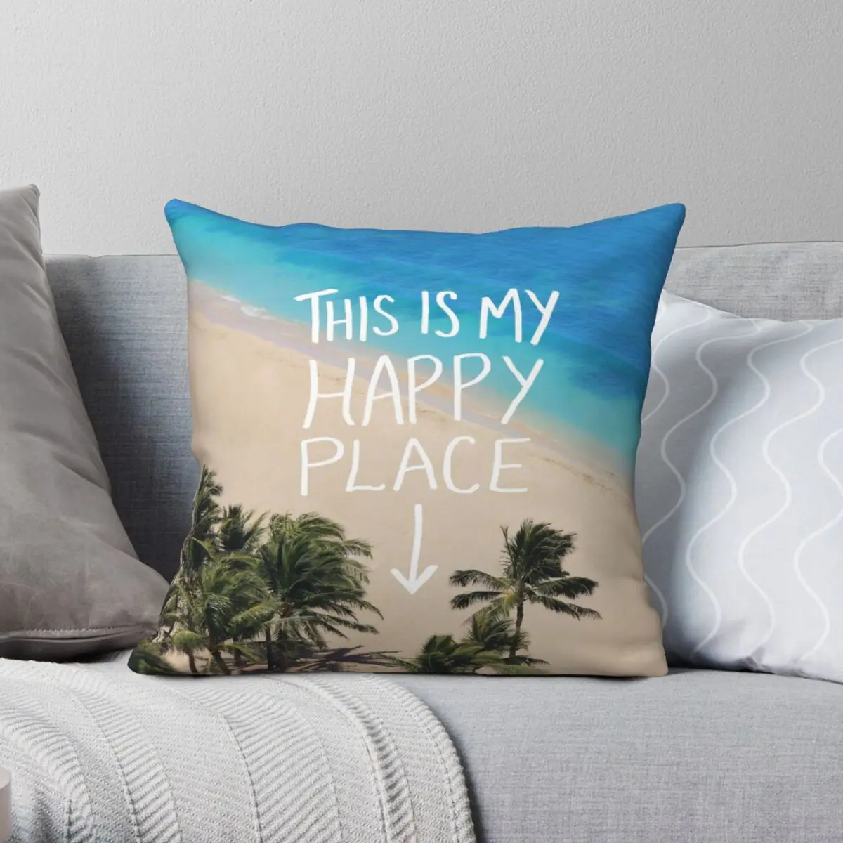 

Happy Place Hawaii Square Pillowcase Polyester Linen Velvet Creative Zip Decor Bed Cushion Cover