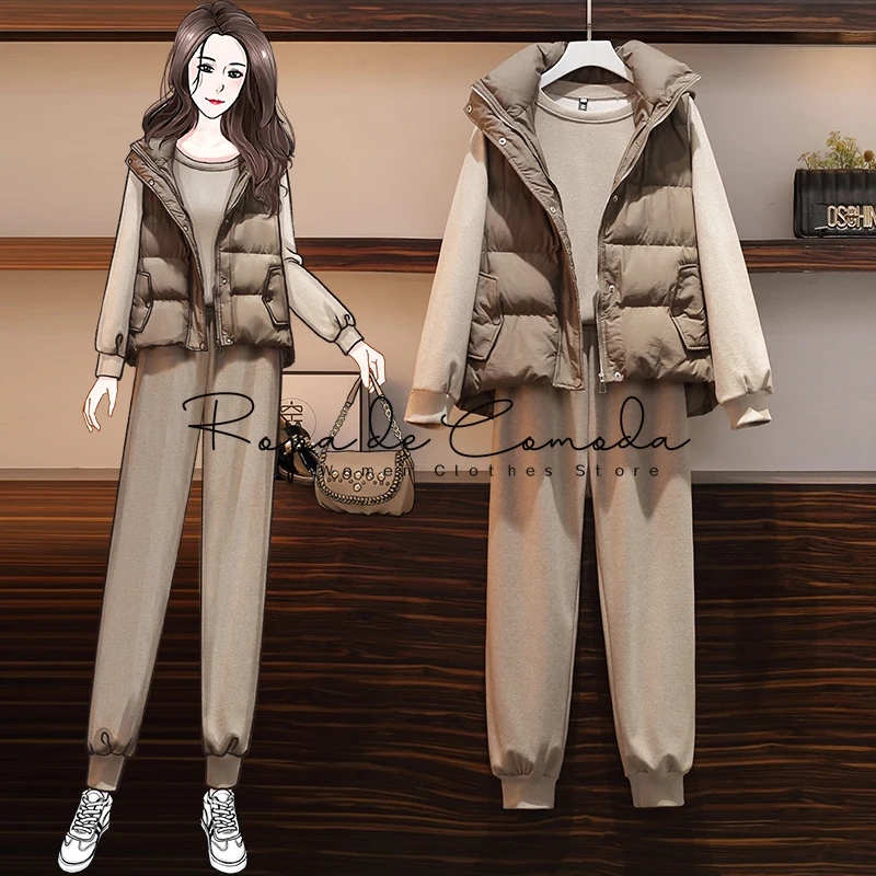 Женский трикотажный комплект из трех предметов зимний спортивный костюм