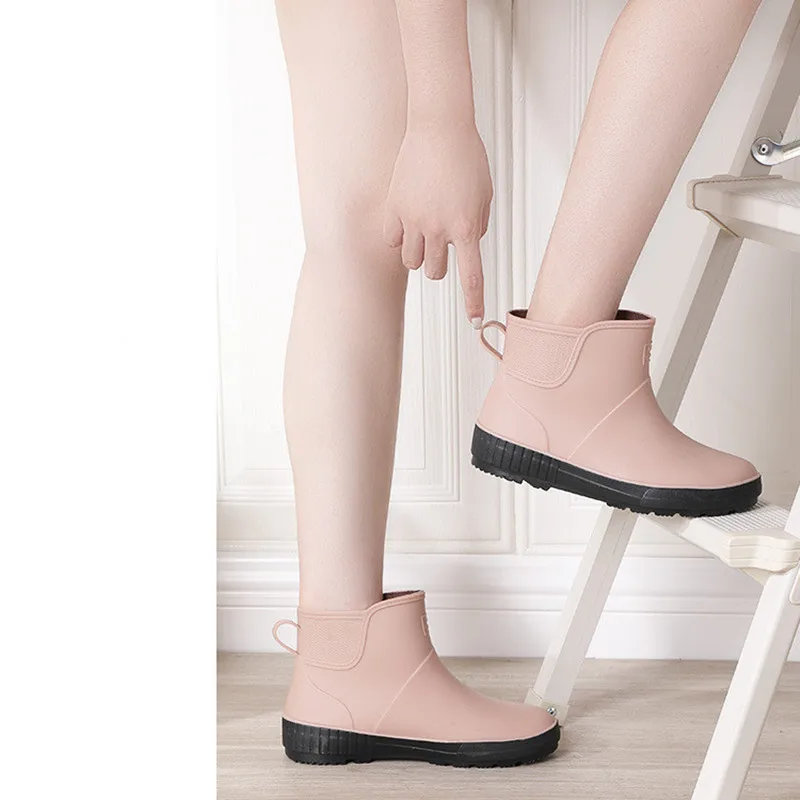2021 New Comfort Ankle Rain Boots Women Autumn Winter Waterproof Water Shoes Female Slip-on Platform Short Rainboots