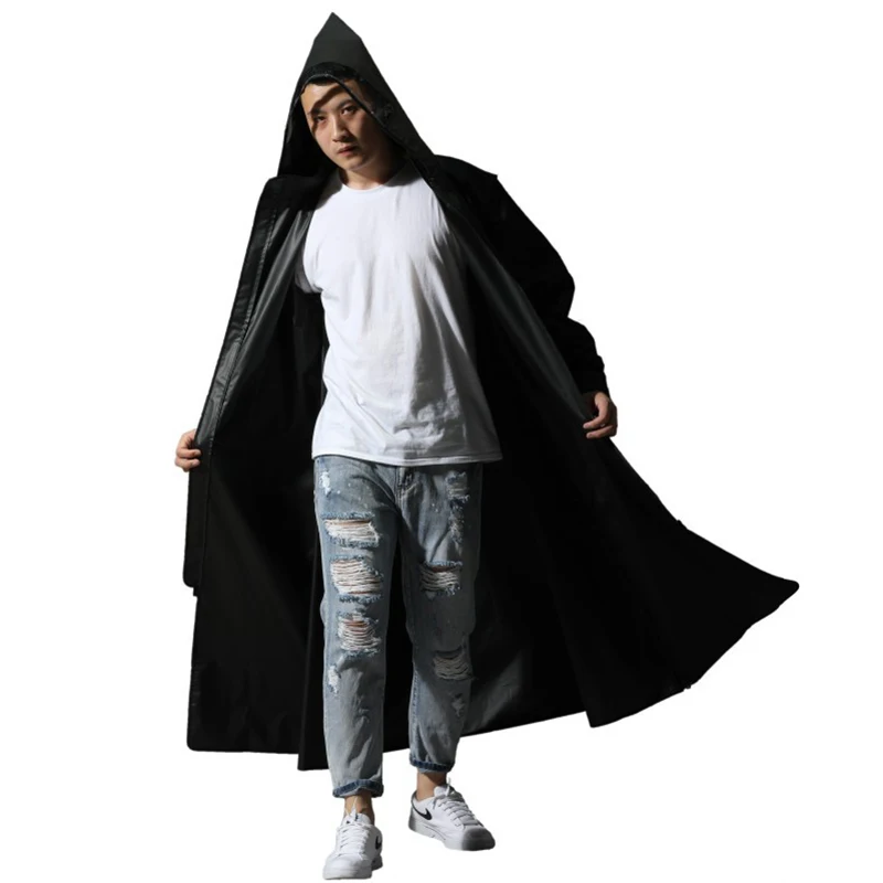 Фото Hooded Rain Poncho Waterproof Windbreaker Women Raincoat Men Black Rain Clothes Covers EVA Rain Jacket Coats Motorcycle Rainwear №3