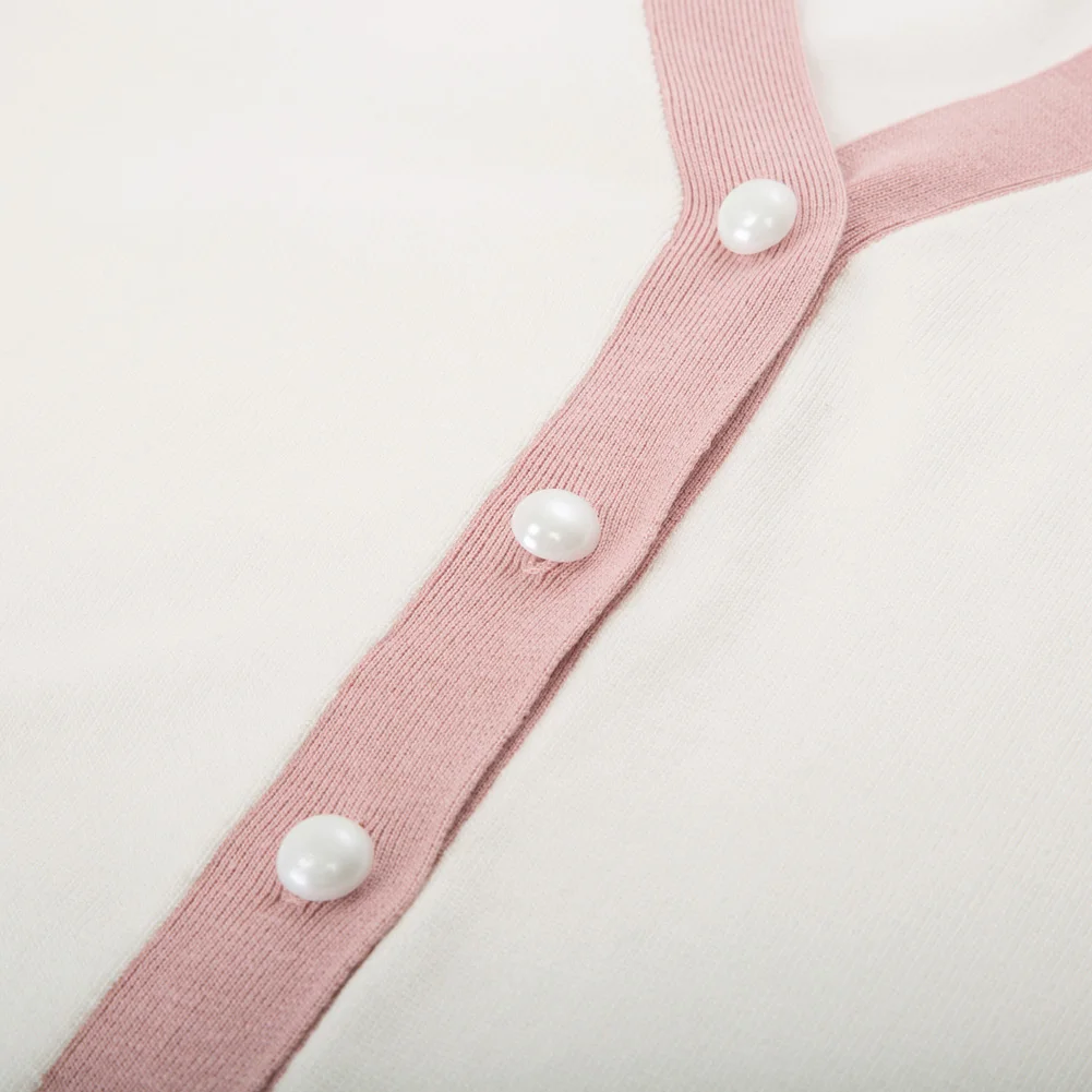 

Grace Karin Women Contrast Color Coat And Tops Cardigan Sweater Knitwear Long Sleeve V-Neck Comfy Ivory Slim Casual Clothes Lady