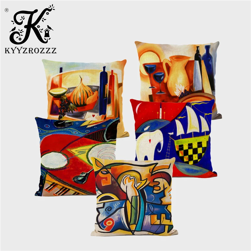 

Oil Painting Printing Pillowcase Abstract Artist Home Sofa Cushion Cover Retro Style Hotel Gallery Decoration Furnishings Pillow