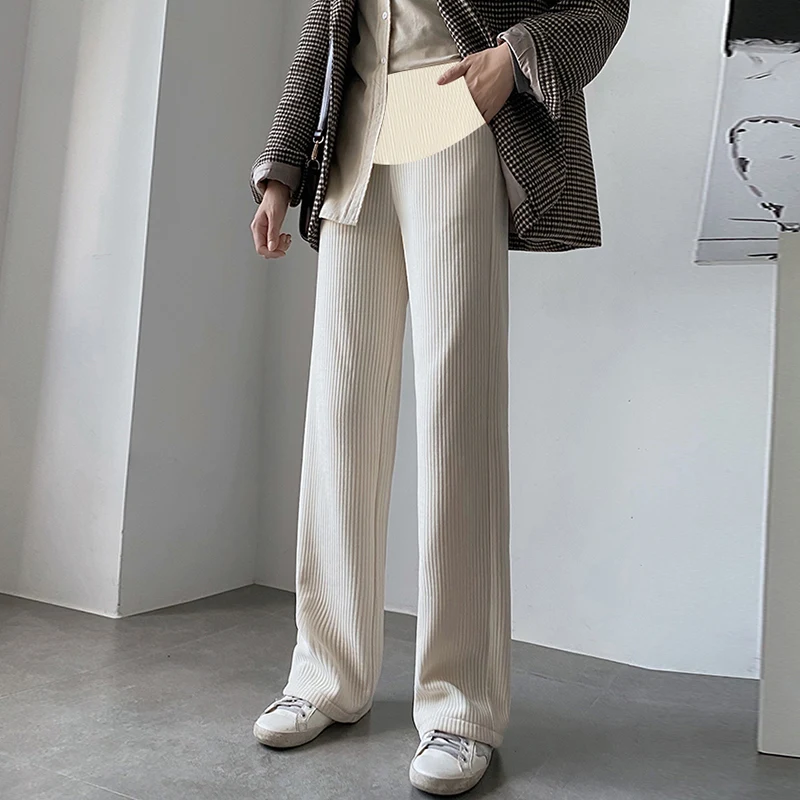 1915 # осенние вельветовые брюки для беременных свободные с широкими штанинами 4XL