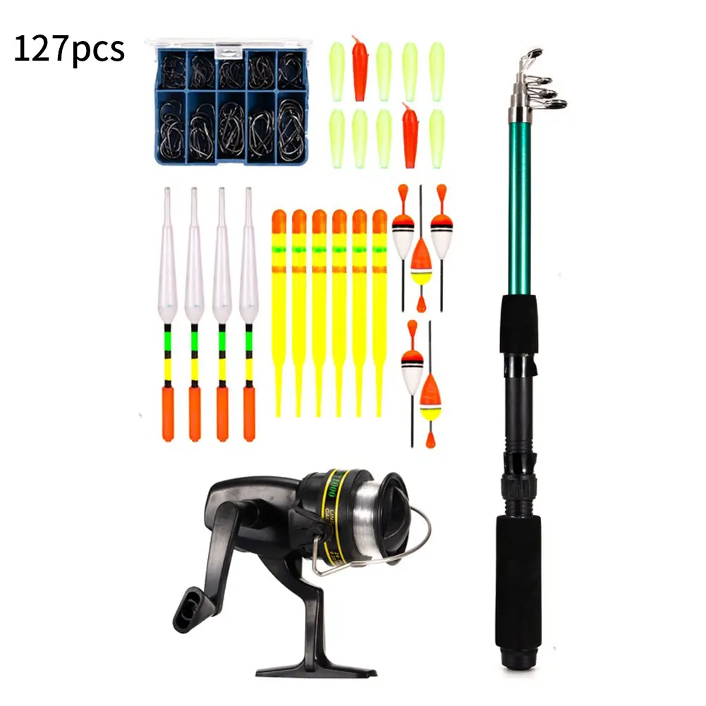 

127PCS Fishing Rod Full Kits With Telescopic Fishing Rod And Spinning Reel Baits Hooks Saltwater Freshwater Travel Pole Set