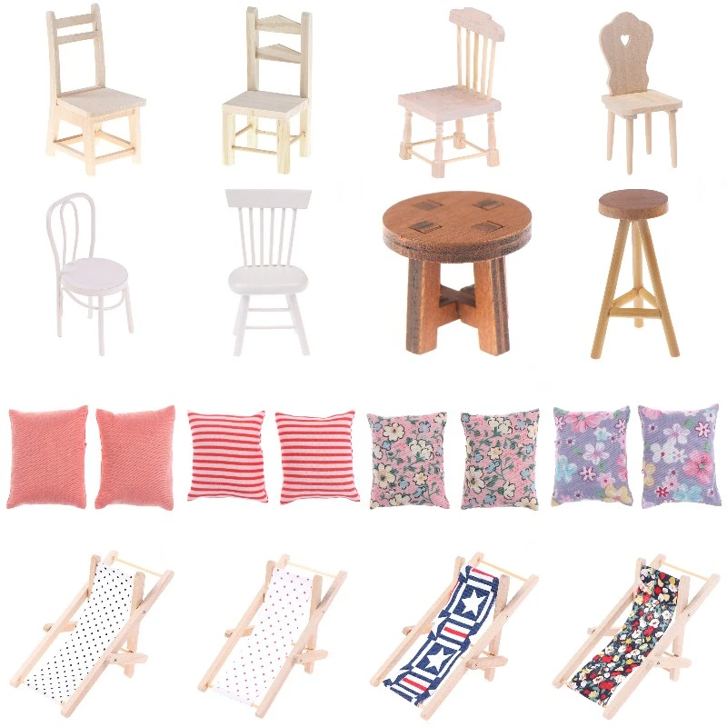 

1/2/3 Pcs Dollhouse Miniature Furniture Wooden Bench And Cotton Pillow Dollhouse Accessories