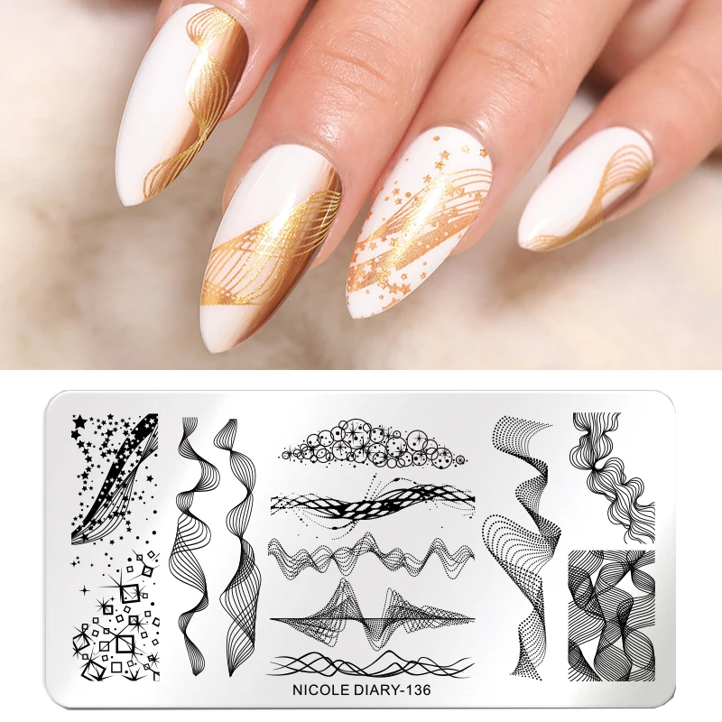 

NICOLE DIARY Geometry Line Nail Stamping Plates Abstract Face Leaf Flower DIY Image Plate Stencil For Nails Printing Templates