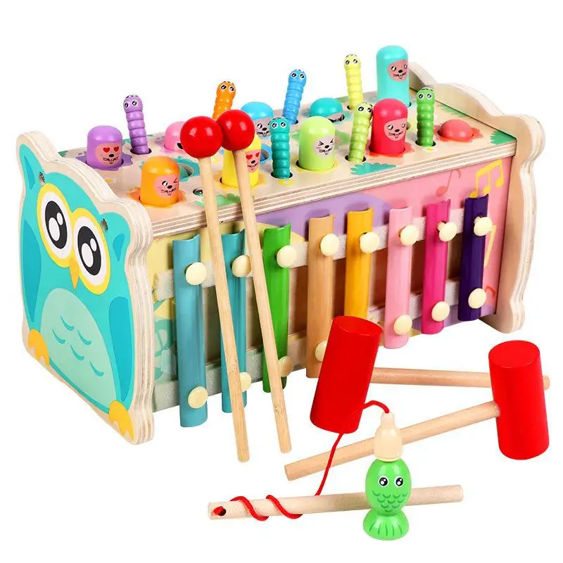 

Wooden Montessori Play Whac-a-mole Toy Kids Fishing Game Music Ducational Toy Baby 13 Months Early Learning Children's Gift Toys