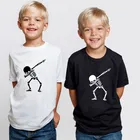 Футболка детская в стиле хип-хоп с рисунком скелета, черная рубашка в стиле панк, с забавным черепом для мальчиков и девочек, футболка для подростков, одежда для малышей на лето