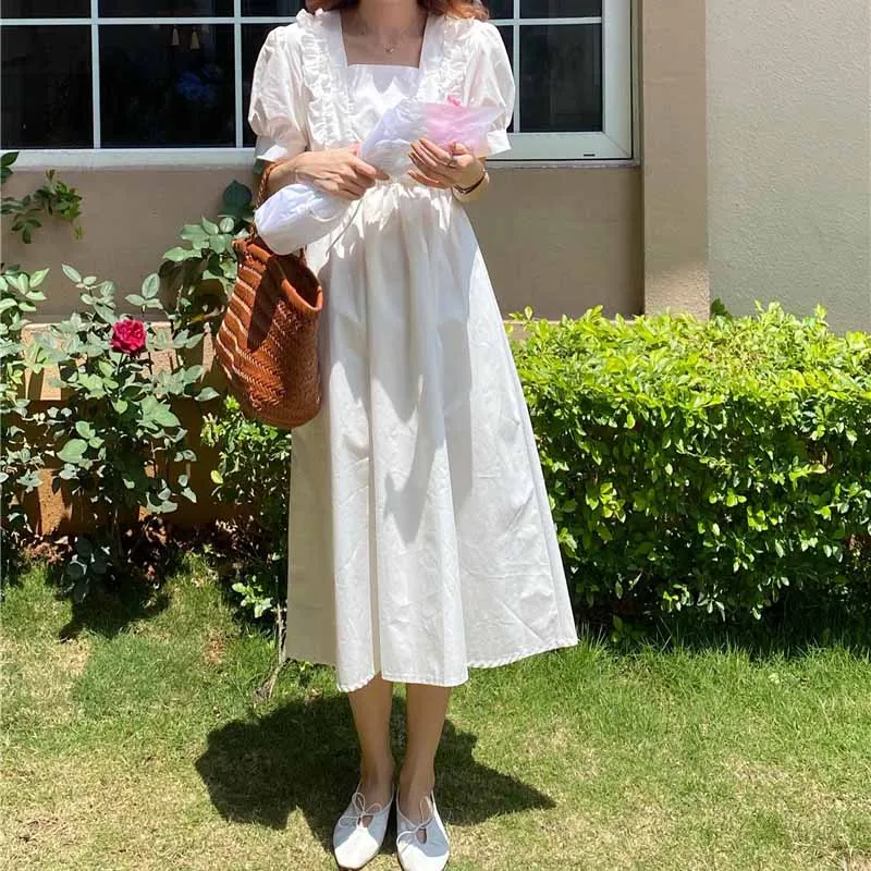 

Vestidos Medium length Women Dress 2021 New Summer Short-sleeved Solid color Fashion Casual Retro Loose Women Dress JK135