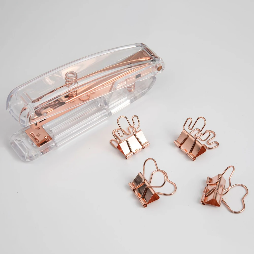 

Rose Gold Stapler Metal Manual Staplers Transparent Plastic Stapler Binding Machine Office Accessories School Stationery Supplie