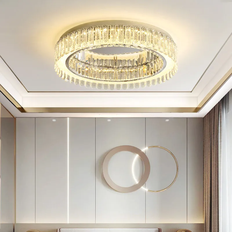 

Living Room Chrome Luxury Ceiling Lamp Modern Lustre Led Dimmable Ceiling Lights Steel K9 Crystal Ceiling Mounted Lamp Fixtures