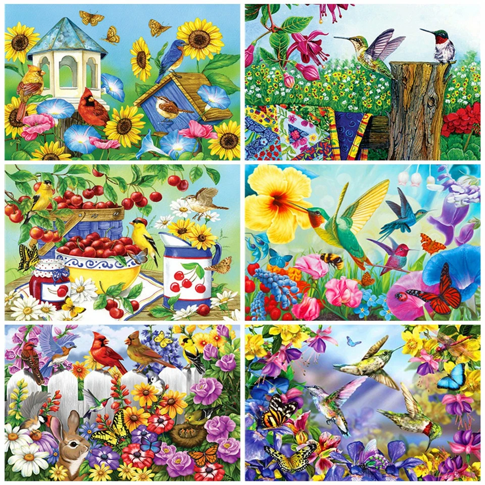 AZQSD взрослая масляная краска ing по номерам птицы DIY Unframe ручная ed подарок Рисование