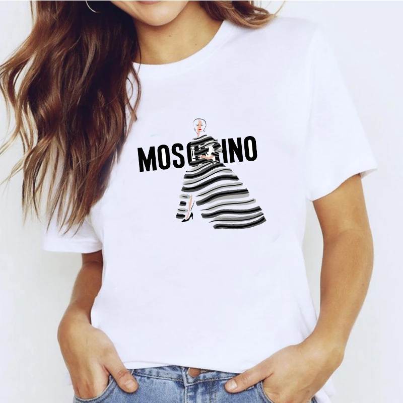 

Футболка женская с круглым вырезом, Простой повседневный модный топ свободного покроя с мультяшным аниме принтом, удобная с короткими рука...