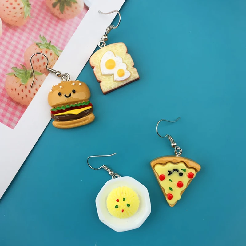 Забавные милые Мультяшные серьги в виде еды асимметричные бургеров пиццы хлеба
