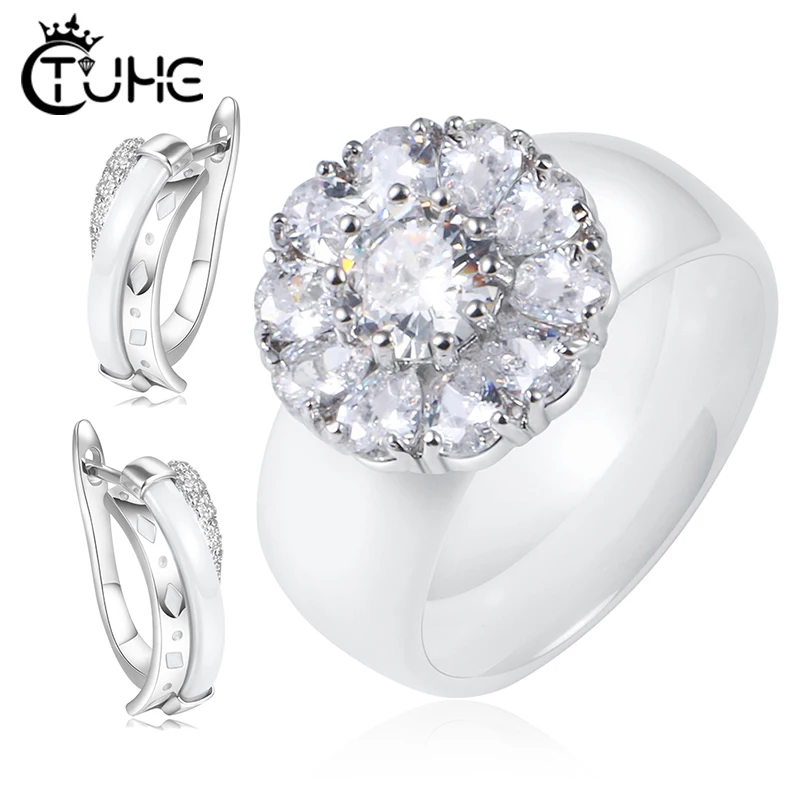 Новинка женский ювелирный набор форма цветка кристалл стразы серьги кольца